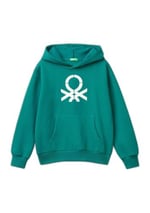 United Colors of Benetton Önü Logo Baskılı Kanguru Cepli Kapüşonlu Sweatshirt Kapüşonlu Sweatshirt Erkek çocuk