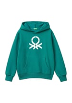 United Colors of Benetton Önü Logo Baskılı Kanguru Cepli Kapüşonlu Sweatshirt Kapüşonlu Sweatshirt Erkek çocuk