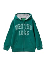 United Colors of Benetton Önü Logo Baskılı Cep Detaylı Fermuarlı Kapüşonlu Sweatshirt Kapüşonlu Sweatshirt Erkek çocuk