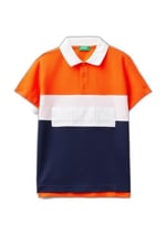 United Colors of Benetton Önü Logo İşlemeli Renk Bloklu Polo Tişört Polo T-Shirt Erkek çocuk