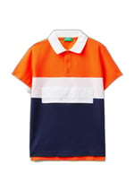 United Colors of Benetton Önü Logo İşlemeli Renk Bloklu Polo Tişört Polo T-Shirt Erkek çocuk