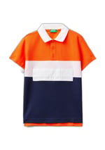 United Colors of Benetton Önü Logo İşlemeli Renk Bloklu Polo Tişört Polo T-Shirt Erkek çocuk