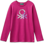 United Colors of Benetton Önü Parıltılı Logo Baskılı Regular Fit Uzun Kollu T-Shirt T-Shirt Kız çocuk