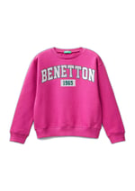 United Colors of Benetton Önü Parıltılı Logo Baskılı Bisiklet Yaka Sweatshirt Sweatshirt Kız çocuk