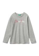 United Colors of Benetton Önü Parıltılı Logo Baskılı Regular Fit Uzun Kollu T-Shirt T-Shirt Kız çocuk