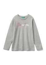 United Colors of Benetton Önü Parıltılı Logo Baskılı Regular Fit Uzun Kollu T-Shirt T-Shirt Kız çocuk