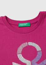 United Colors of Benetton Önü Parıltılı Logo Baskılı Regular Fit Uzun Kollu T-Shirt T-Shirt Kız çocuk