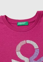 United Colors of Benetton Önü Parıltılı Logo Baskılı Regular Fit Uzun Kollu T-Shirt T-Shirt Kız çocuk