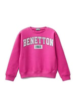 United Colors of Benetton Önü Parıltılı Logo Baskılı Bisiklet Yaka Sweatshirt Sweatshirt Kız çocuk