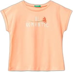 United Colors of Benetton Önü Parlak Grafik Baskılı Kıvrık Kollu Bisiklet Yaka Tişört T-Shirt Kız çocuk