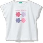 United Colors of Benetton Önü Parlak Grafik Baskılı Kıvrık Kollu Bisiklet Yaka Tişört T-Shirt Kız çocuk
