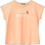 United Colors of Benetton Önü Parlak Grafik Baskılı Kıvrık Kollu Bisiklet Yaka Tişört T-Shirt Kız çocuk