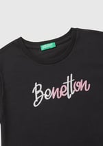United Colors of Benetton Önü Parlak Logo Baskılı Bisiklet Yaka Kısa Kollu T-Shirt T-Shirt Kız çocuk