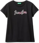 United Colors of Benetton Önü Parlak Logo Baskılı Bisiklet Yaka Kısa Kollu T-Shirt T-Shirt Kız çocuk