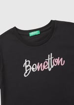 United Colors of Benetton Önü Parlak Logo Baskılı Bisiklet Yaka Kısa Kollu T-Shirt T-Shirt Kız çocuk