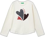 United Colors of Benetton Önü Pullu Baskı Detaylı Etek Ucu Yuvarlak Uzun Kollu T-Shirt T-Shirt Kız çocuk