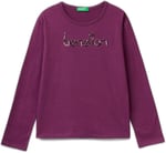United Colors of Benetton Önü Pullu Logo İşlemeli Bisiklet Yaka Uzun Kollu T-Shirt Kız Çocuk T-Shirt
