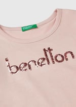 United Colors of Benetton Önü Pullu Logo İşlemeli Bisiklet Yaka Uzun Kollu T-Shirt Kız Çocuk T-Shirt