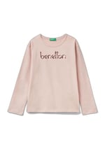 United Colors of Benetton Önü Pullu Logo İşlemeli Bisiklet Yaka Uzun Kollu T-Shirt Kız Çocuk T-Shirt