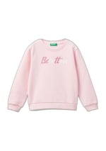 United Colors of Benetton Önü Simli Logo Baskılı Normal Kesim Bisiklet Yaka Sweatshirt Sweatshirt Kız çocuk