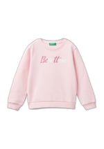 United Colors of Benetton Önü Simli Logo Baskılı Normal Kesim Bisiklet Yaka Sweatshirt Sweatshirt Kız çocuk