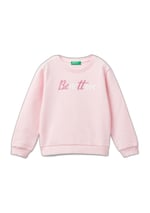 United Colors of Benetton Önü Simli Logo Baskılı Normal Kesim Bisiklet Yaka Sweatshirt Sweatshirt Kız çocuk