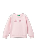 United Colors of Benetton Önü Simli Logo Baskılı Normal Kesim Bisiklet Yaka Sweatshirt Sweatshirt Kız çocuk
