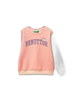 United Colors of Benetton Önü Simli Logo Baskılı Normal Kesim Bisiklet Yaka Sweatshirt Sweatshirt Kız çocuk