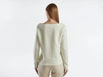 United Colors of Benetton Pamuk Karışımlı Omzu Düğme Detaylı Kayık Yaka Kısa Sweatshirt Sweatshirt Kadın