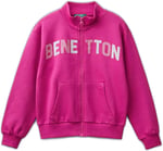 United Colors of Benetton Parıltılı Logo Baskılı Fermuarlı Cepli Yüksek Yaka Sweatshirt Sweatshirt Kız çocuk