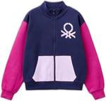 United Colors of Benetton Parıltılı Logo Baskılı Fermuarlı Cepli Yüksek Yaka Sweatshirt Sweatshirt Kız çocuk