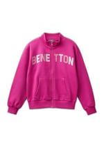 United Colors of Benetton Parıltılı Logo Baskılı Fermuarlı Cepli Yüksek Yaka Sweatshirt Sweatshirt Kız çocuk