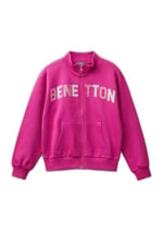 United Colors of Benetton Parıltılı Logo Baskılı Fermuarlı Cepli Yüksek Yaka Sweatshirt Sweatshirt Kız çocuk