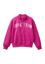 United Colors of Benetton Parıltılı Logo Baskılı Fermuarlı Cepli Yüksek Yaka Sweatshirt Sweatshirt Kız çocuk