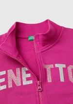 United Colors of Benetton Parıltılı Logo Baskılı Fermuarlı Cepli Yüksek Yaka Sweatshirt Sweatshirt Kız çocuk