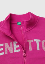 United Colors of Benetton Parıltılı Logo Baskılı Fermuarlı Cepli Yüksek Yaka Sweatshirt Sweatshirt Kız çocuk