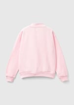 United Colors of Benetton Parıltılı Logo Baskılı Fermuarlı Cepli Yüksek Yaka Sweatshirt Sweatshirt Kız çocuk