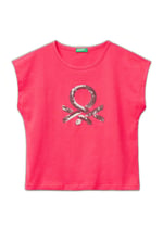 United Colors of Benetton Payetli Benetton Yazılı Yaz T-Shirt T-Shirt Kız çocuk