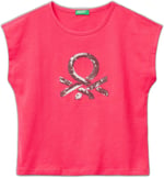 United Colors of Benetton Payetli Benetton Yazılı Yaz T-Shirt T-Shirt Kız çocuk