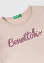 United Colors of Benetton Su Bazlı Baskılı ve İşlemeli Logolu Uzun Kollu T-Shirt T-Shirt Kız çocuk