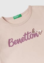 United Colors of Benetton Su Bazlı Baskılı ve İşlemeli Logolu Uzun Kollu T-Shirt T-Shirt Kız çocuk