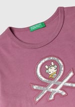 United Colors of Benetton Su Bazlı Baskılı ve İşlemeli Logolu Uzun Kollu T-Shirt Kız Çocuk T-Shirt, Gül Kurusu, 82