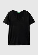 United Colors of Benetton Viskoz Karışımlı Geniş V Yaka Basic T-Shirt T-Shirt Kadın