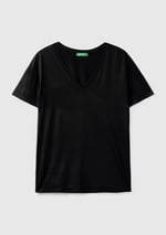 United Colors of Benetton Viskoz Karışımlı Geniş V Yaka Basic T-Shirt T-Shirt Kadın