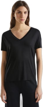 United Colors of Benetton Viskoz Karışımlı Geniş V Yaka Basic T-Shirt T-Shirt Kadın