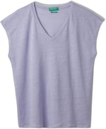 United Colors of Benetton%100 Keten Rahat Kalıp Derin V Yaka Kolsuz T-ShirtT-ShirtKadın