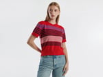 United Colors of Benetton%100 Pamuk Çizgili Arkası Logo Detaylı Truvakar Kol Kazak Kazak Kadın