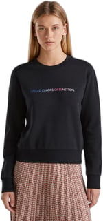 United Colors of Benetton%100 Pamuk Önü Logo Baskılı Ribanalı Bisiklet Yaka Sweatshirt Sweatshirt Kadın