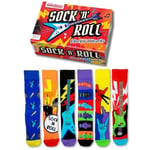 United Oddsocks - Çorap n Roll - 6'lı Kutu Renkli Karışık ve Eşleştir Rock and Roll Çorapları Erkekler için, UK 6-11 | EUR 39-46 | US 7-12. Eğlenceli ve İlginç Doğum Günü, Noel, Erkekler için Babalar 