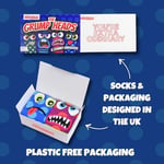 United Oddsocks The Grump Heads Hediye Kutusu – 6 Kaba Karışık ve Eşleşen Tuhaf Çorap Erkekler İçin – UK 6–11, EUR 39–46, US 7–12 – Renkli Canavar Temalı Yenilikçi Çoraplar – Doğum Günü, Noel ve Daha 